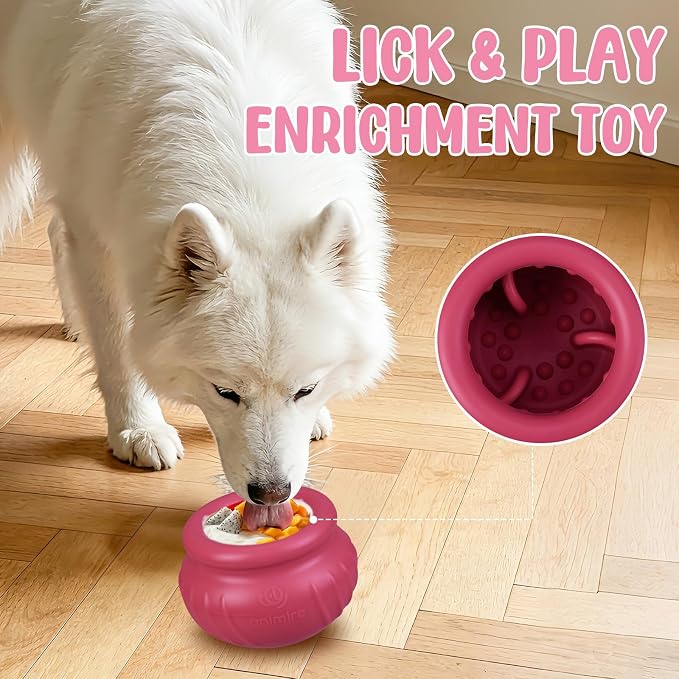 Wobbly Dog Enrichment Lick Toy, Stuffable Frozen Lick Bowl to Keep Dogs Busy, Long-Lasting Interactive Treat Dispensing Dog Toy, Silicone Fetch Catch Chew Toy(Rose,M)
