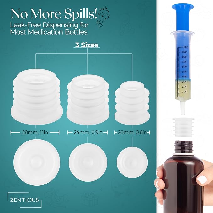Mess-Free Liquid Medicine Dispenser System for Kids & Pets - Oral Syringe with Bottle Adapter - No Spills, No Waste - With Medication Reminder Log and Marker | Zentious