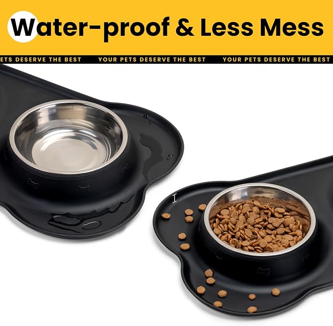 Conlun Stainless Steel Dog Bowls with Non-Slip Silicone Mat, Spill Proof Food & Water Bowls Set, Easy Clean Puppy Food Dish, Dishwasher Safe, Suitable for Dogs Cats Pet Under 20lbs, Small, Black