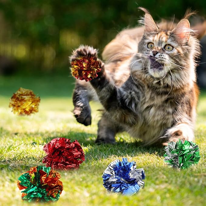 Silkfly 15 Pcs Polyester Film Crinkle Balls Cat Toys 2.36" Interactive Crinkle Ball, Colorful Balls Chew Toy for Cat Chase Ball Toys Attract Cats for Indoor Cats and Kittens to Keep Fit and Active