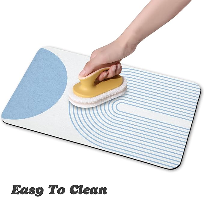 Dog Food Mats,Cat Absorbent Water Bowl Feeding Mats Pet Placemats for Food and Water Blue Bohemia 17 * 30 inch