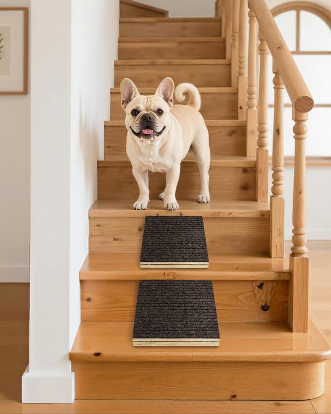 Foldable Wooden Dog Ramp for Stairs, Non-Slip Pet Ramps for Staircase, 2 Pack for Small and Senior Dogs and Cats, Step and Stair for Injured and Elderly Pets (11.8in)
