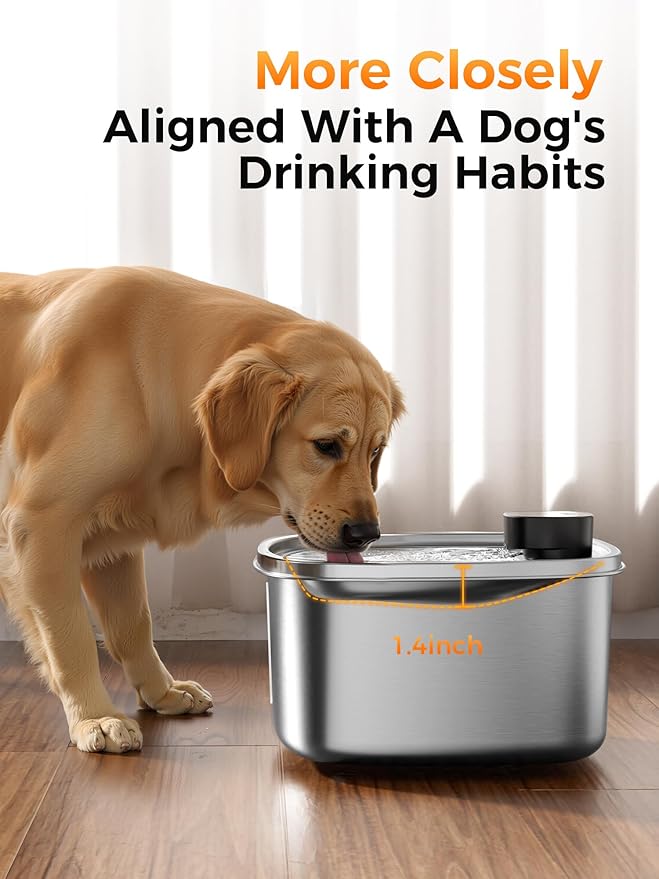 Dog Cat Water Fountain Wireless Stainless Steel Water Fountain for Small Large Dogs, Fresh Flow 10L Dispenser, Doggy Spout Water Bowl,Wider Drinking Area, LED Window, Ultra-Quiet - 1 Filter