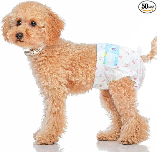 Ambreview 50 PCS Dog Diapers Female, Ultra-Absorbent Puppy Diapers for Female Dogs with Stretchy Waist, Pull Up Doggie Diaper for Heat/Excitable Urination/Urinary Incontinence for Senior Dog (S)