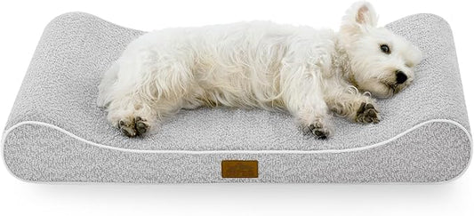 COZY KISS Dog Bed for Medium Dogs up to 65 lbs - Removable Washable Cover with Waterproof Lining & Non-Skid Bottom, Cotton-Polyester Blend Boat-Shaped Lounger Mattress, M(36x24x5.5in), Light Gray