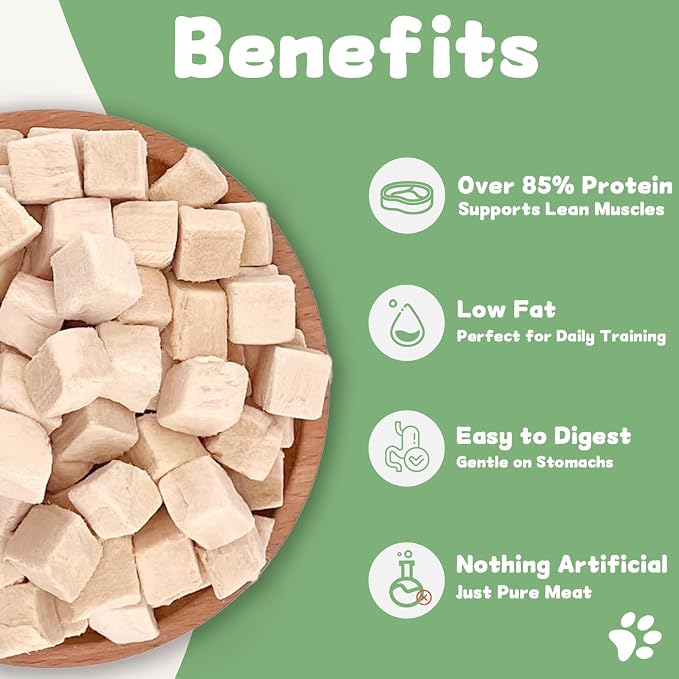 Freeze Dried Chicken Cat & Dog Treats 7.1 OZ – Single Ingredient Chicken Cubes High Protein, Bite-Sized Grain-Free Pet Training Snacks for Small Dogs Cats