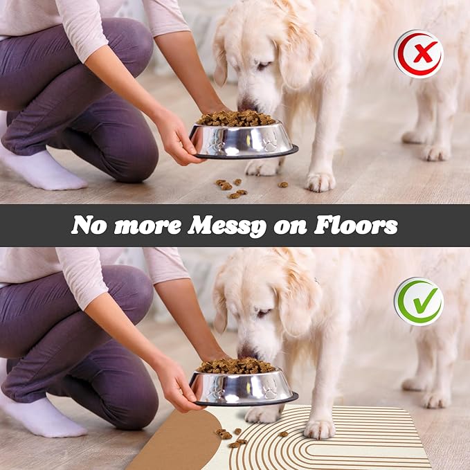 Dog Food Mats,Cat Absorbent Water Bowl Feeding Mats Pet Placemats for Food and Water Beige Bohemia 17 * 30 inch