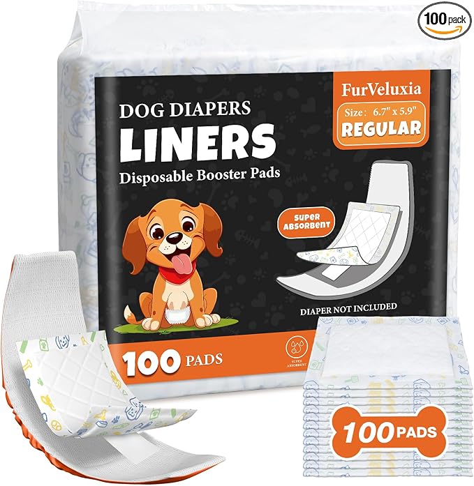 Dog Diaper Liners for Male and Female Dogs(100ct), Super Absorbent Disposable Doggie Period Booster Dog Diaper Inserts fit Most Reusable and Washable Pet Belly Band and Wraps