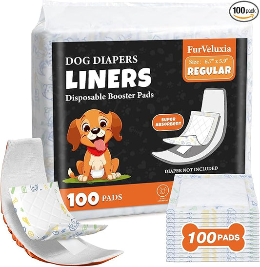 Dog Diaper Liners for Male and Female Dogs(100ct), Super Absorbent Disposable Doggie Period Booster Dog Diaper Inserts fit Most Reusable and Washable Pet Belly Band and Wraps