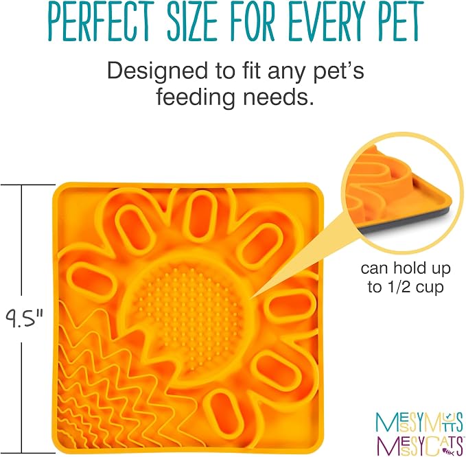 Messy Mutts and Cats Framed Silicone Multi-Surface Lick Mat | 9.5” x 9.5“ | Slow Feeder Mat for Boredom & Anxiety | Interactive Lick Pad for Dogs and Cats | Orange