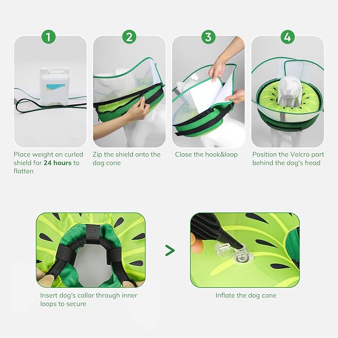 Supet Raised Inflatable Dog Cone After Surgery - Adjustable Recovery Donut Collar with Removable Shield to Stop Licking Wounds & Protect Stitches - Soft Dog Cone Alternative for Small Dogs (Kiwi,S)