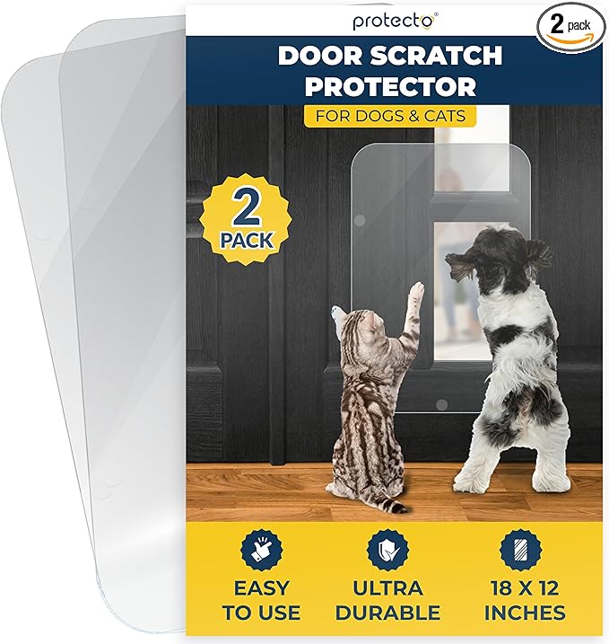 PROTECTO 2-Pack Heavy Duty Door Protector from Dog Scratching, 18 x 12” Clear Door Scratch Protector, Easy to Install on Window, Wall, Screen & Sliding Doors | Cat Scratch Guard for Indoors Outdoors