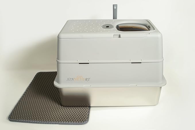 Enclosed Stainless Steel Cat Litter Boxs 21" L x12.2 W x 16.5" H with Litter Mat & Scoop.