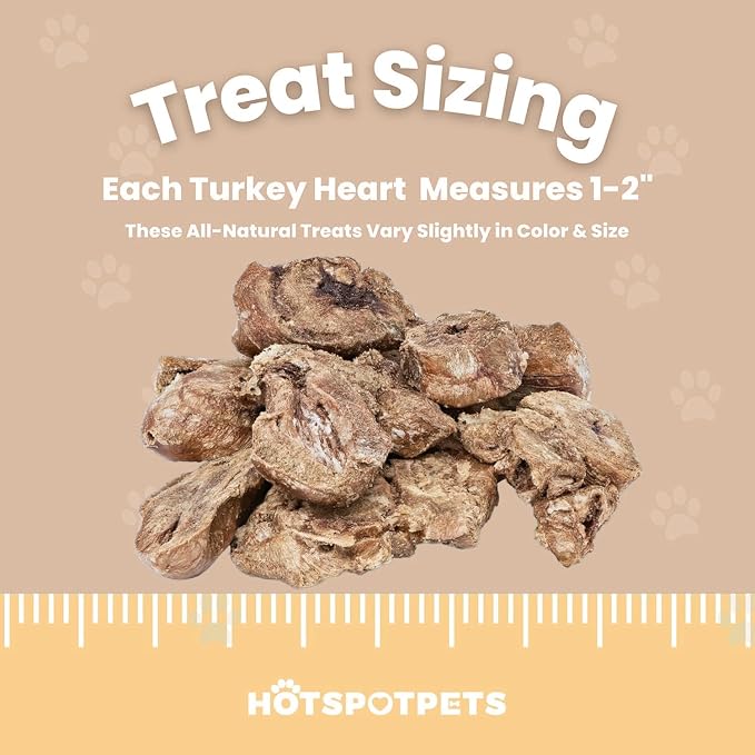 hotspot pets Freeze Dried Turkey Hearts Treats for Cats & Dogs - Made in USA, 1lb Big Bag, Single Ingredient All Natural Grain-Free Turkey Heart - Great for Training, as a Topper or Snack
