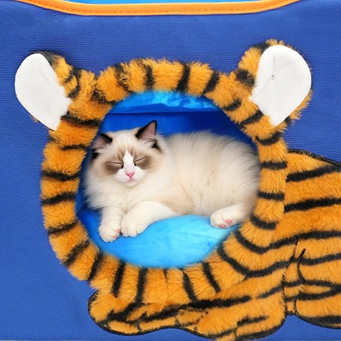CWV Interactive Cat Toys for Indoor Cats, Kitten Toys with Scratch Pad， Cat Hideaway with Peekaboo Holes, Tiger Cat House Cave with Soft Pillow
