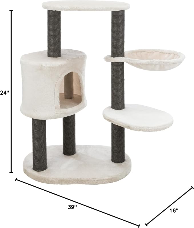 TRIXIE Moriles Cat Tower with Scratching Posts, Condo, Hammock, Padded Platform, Light Gray