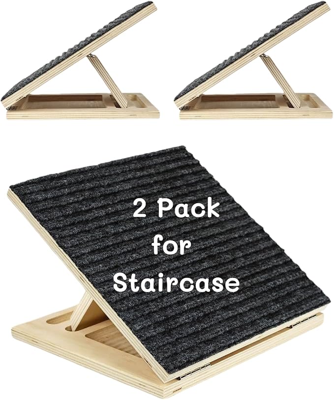 Foldable Wooden Dog Ramp for Stairs, Non-Slip Pet Ramps for Staircase, 2 Pack for Small and Senior Dogs and Cats, Step and Stair for Injured and Elderly Pets (11.8in)