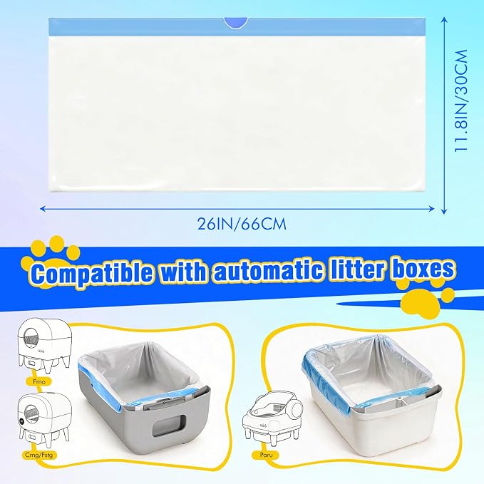 Cat Litter Box Liners 150 Count, Compatible with Fmo Fstg Paru Self Cleaning Litter Box, Pre-Separated Extra Thick Cat Litter Bags with Drawstring- 26" x 11.8", Holds 22LBS