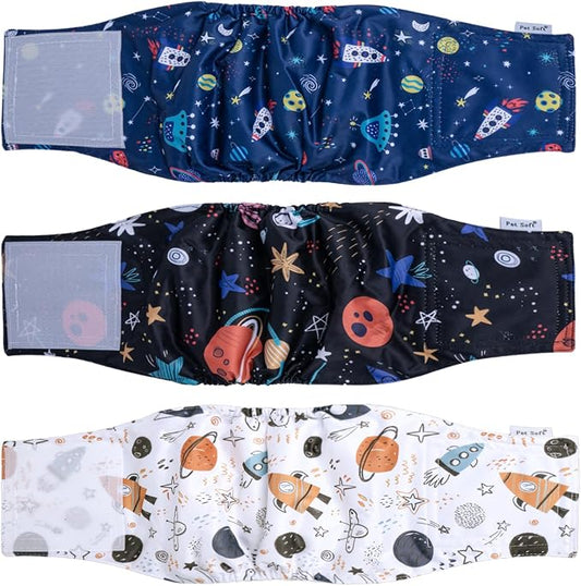 Pet Soft Dog Belly Band - 3 Packs Reusable Dog Diapers Male Doggy Diapers Wraps - Washable Dogs Belly Bands for Male Dogs (Starry Sky, XL)