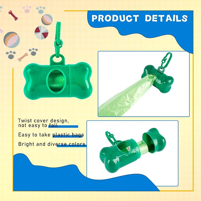 56 Pack Dog Poop Trash Bag Holder Dispenser Bone Shaped Puppy Poop Waste Bag Holder Plastic Leak Proof Pet Waste Disposal Bag for Leash with Hook Walking Dog Outdoor Camp Pet Supplies