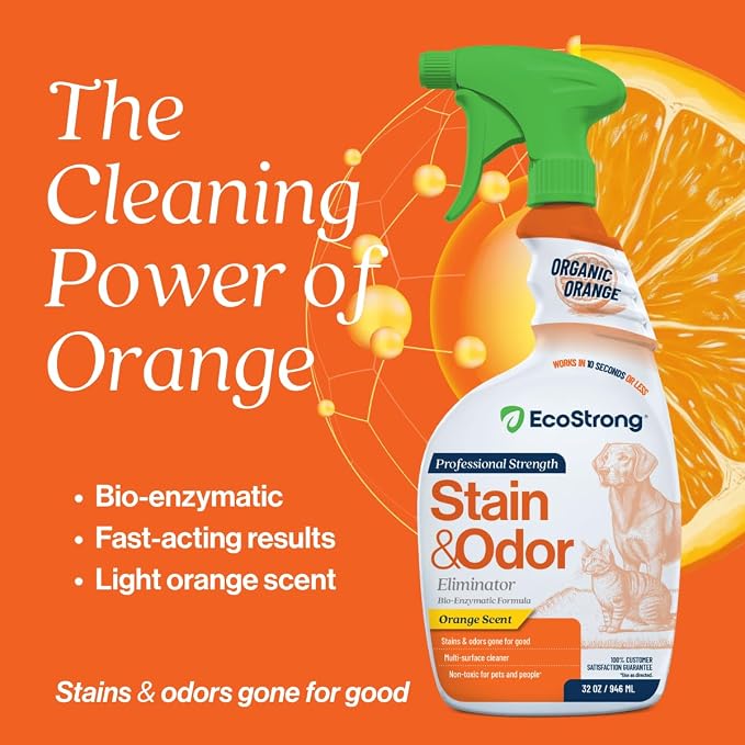 Orange Odor Eliminator | Pet Odor Deodorizer for Strong Odor | Enzyme Stain Cleaner for Cats, Dogs, and Pets | Great for Carpets, Furniture, Dog Kennels, and More (32 Fl Oz)