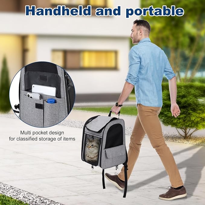 Pet Carrier Backpack for Cats, Dogs and Small Animals, Expandable Portable Pet Travel Carrier, Up to 18 Lbs, Super Ventilated Design, Airline Approved for Traveling, Hiking, Camping