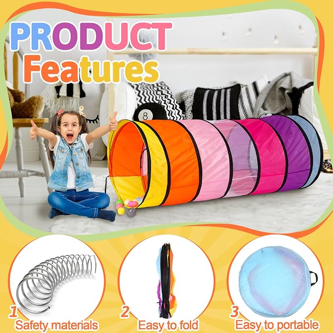 27.6 Inch Large Play Tunnel for Kids Colorful Play Tent Crawl Tunnel Toddlers Babies Children or Dogs, Collapsible Gift for Boy Girl Toys Indoor Outdoor(2 Pcs)