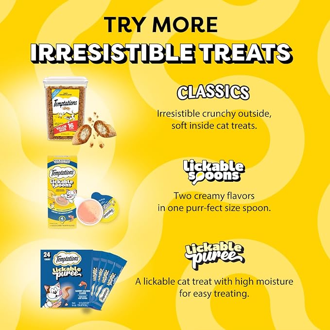 Temptations Creamy Puree Squeezable Lickable Wet Cat Treat Variety Pack, 0.42 oz. Tubes, 72 Count