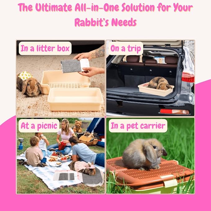 HoppScotch.bun Litter Box Liners, 22 pack Super Absorbent Carbon Odor Eliminator Rabbit Litter Pad Bags- Adhesive, Contactless Cage Liner (Charcoal, X-Large)