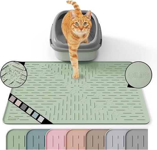 Cat Litter Mat Large Trapping Mat Premium Silicone Rubber 23.5x16" Sage Green, Waterproof and BPA Free Kitty Litter Box Mat, Easy to Clean and Keeps the Floor Tidy