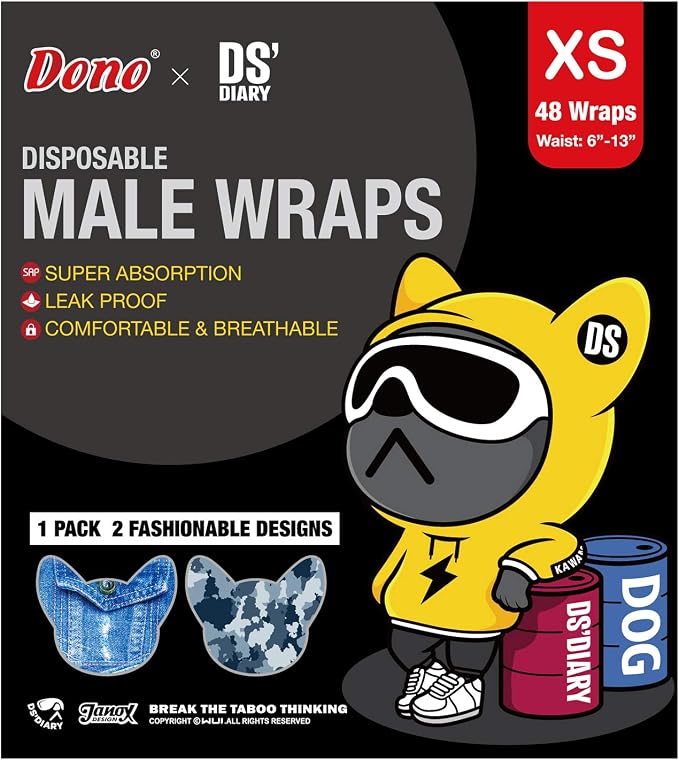 Dono Dog Diapers Male Disposable Male Dog Wraps, Wider Doggie Puppy Diapers Male Belly Bands, Super Absorbent, Leak-Proof Fit, Excitable Urination, Incontinence, X-Small 24ct