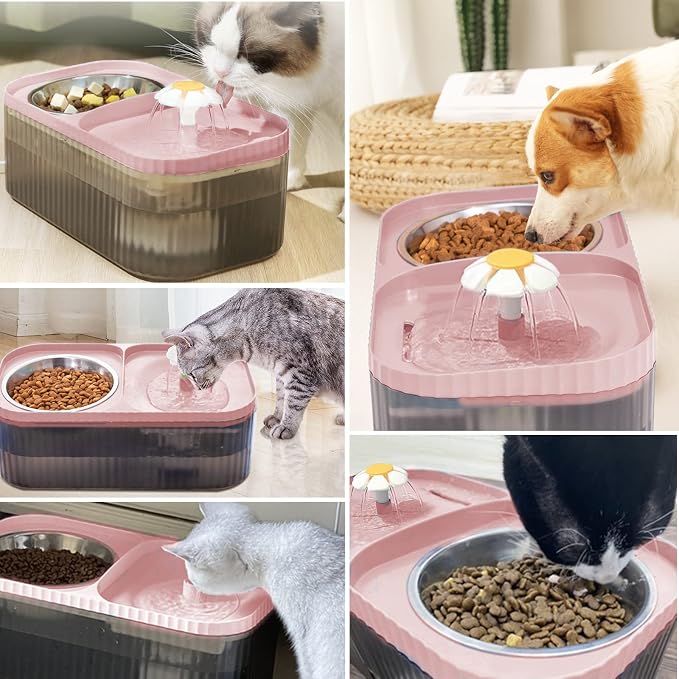 Cat Fountain Water Bowl Stainless Steel, 101oz/3L Automatic Pet Water Fountain, Dog Water Dispenser Cat Feeding Watering Supplies with 2 Filters for Cats, Dogs, Pets Pink