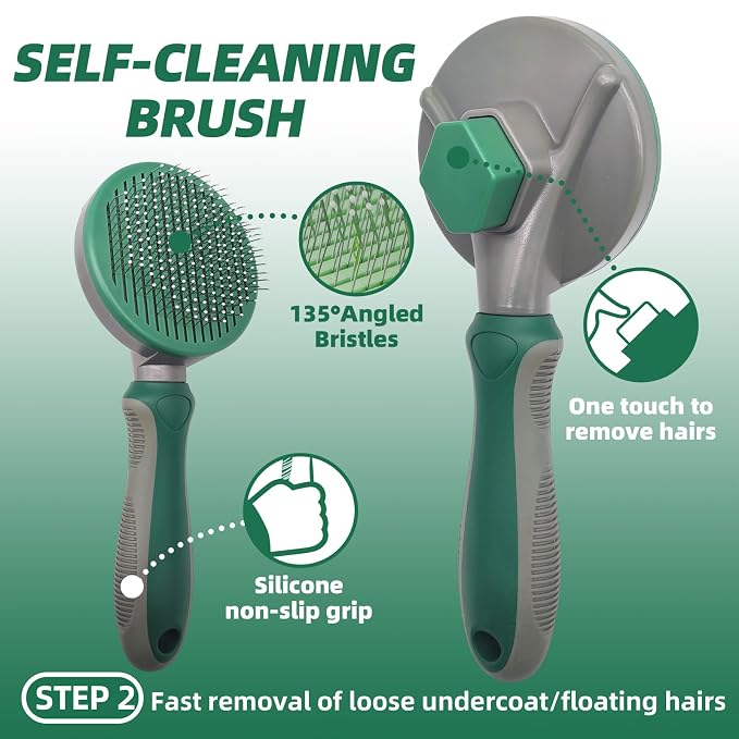 7 PCS Dog Brush for Shedding and Dog Washing Gloves - Quick Drying Dog Towel,Bath Brush for Long & Short Haired Dogs, Cats Green Grey