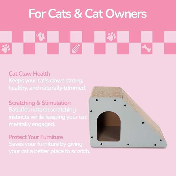 Kento 23.63" Modern Cardboard Cat Cave Scratcher with Catnip, Angled Trapezoid Hideaway House and Scratching Lounge for Indoor Cats, Gray CSR1008H
