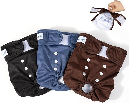Pet Soft Washable Female Diapers (3 Pack) Female Dog Diapers, Comfort Reusable Doggy Diapers for Girl Dog in Period Heat (Deep Set, S)