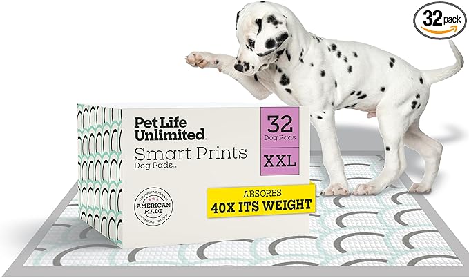 Pet Life Unlimited Smart Prints XXL Puppy Pads for Dogs, Potty Training Pee Pads, 32 Count, 30" x 36", Leak-Proof, Super Absorbent, Quick-Dry, Patterned Pads with Odor Control, Made in USA