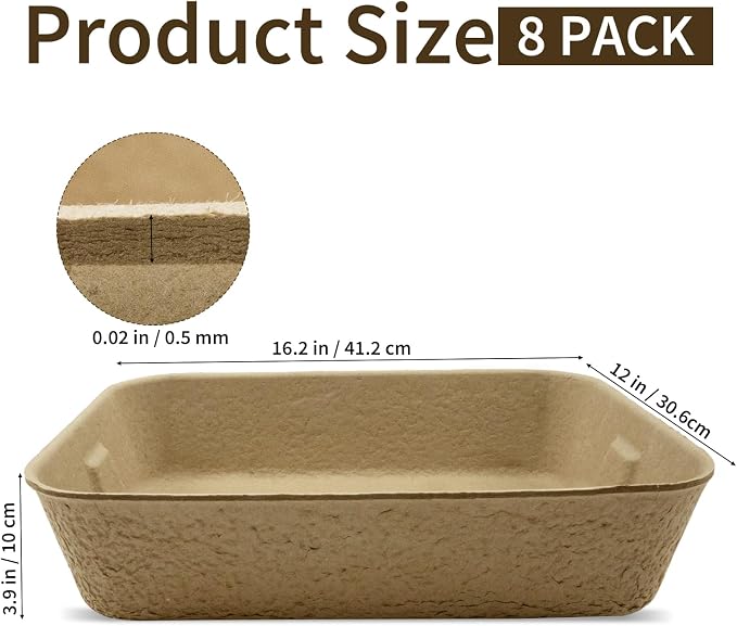 8 Pack Disposable Cat Litter Boxes, 16 x 12 x 3 Inch Portable Paper Cat Litter Tray, Large Leak Resistant Toilet Liners Box for Travel, Rabbits, Small Animals, Brown