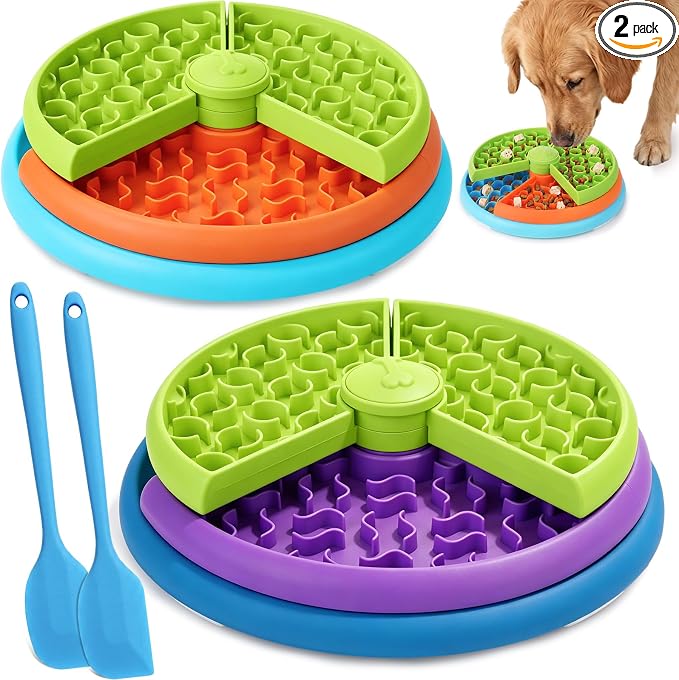 2 Pcs Slow Feeder Dog Bowl 3 Levels, Non-Slip Interactive Dog Puzzle Feeder for Small/Medium/Large Dogs, Mental Stimulation Puzzle Toy