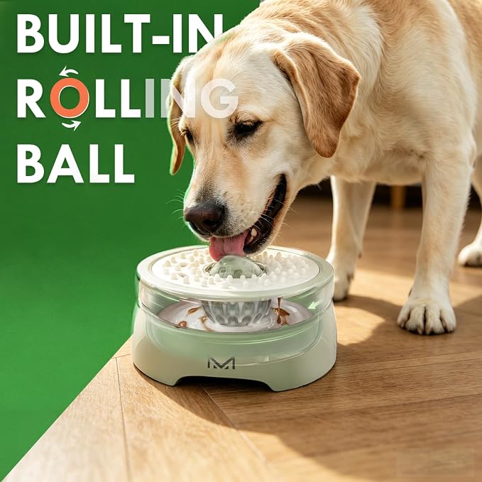 Slow Feeder Dog Bowls for Liquid Treat, Entertained Ball-in, Dog Lick Bowl, Pup Lick Toy for Large Medium Small Breeds Dietary Supplement/Post-op Nutrition (Grass Green)