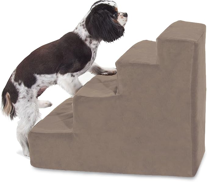 3 Step Black Velvet Suede Pet Stairs By Majestic Pet Products, 4 Step (Heavy-Duty), Stone