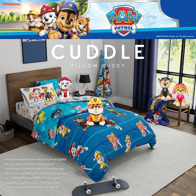 Franco Paw Patrol Rubble Construction Pup Kids Bedding Super Soft Plush Cuddle Pillow Buddy, (Officially Licensed Product)
