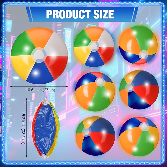 MiniInflat 4 Pcs Light up Beach Balls 16'' Jumbo Pool LED Balls Glow in the Dark Neon Giant Inflatable for Summer Hawaiian Tropical Theme Beach Party Decor Water Accessory (Multicolor)