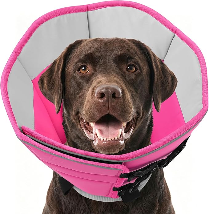 AOFITEE Dog Cone Collar, Adjustable Dog Cones Alternative for Large Dogs After Surgery with Buckle, Soft Pet Cone for Dogs to Stop Licking, Neuter Elizabethan Cones for Wound Healing(PinkGrey,X-Large)