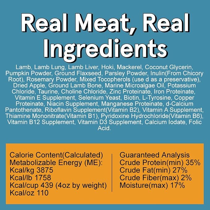 Real Meat Air Dried Dog Food w/ Real Lamb & Fish - Two 2lb Bags of Grain-Free Real Meat Dog Food Sourced from Free-Range Lamb & Ocean-Caught Fish - Digestible, All-Natural, & High-Protein Lamb & Fish
