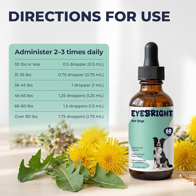 Eyebright for Dogs, Liquid Eye Wellness Supplement with Eyebright Herb Extract, Supports Eye Comfort, Clear Vision & Daily Visual Wellness for Dogs, Oral Drops, 2 fl oz