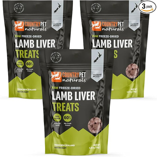 New Zealand Raw Freeze-Dried Lamb Liver 60% Protein Bites 100% Grass-Fed, Premium, Single Ingredient, Grain & Gluten Free Dog Treat & Topper. No Crumbling 3-Pack
