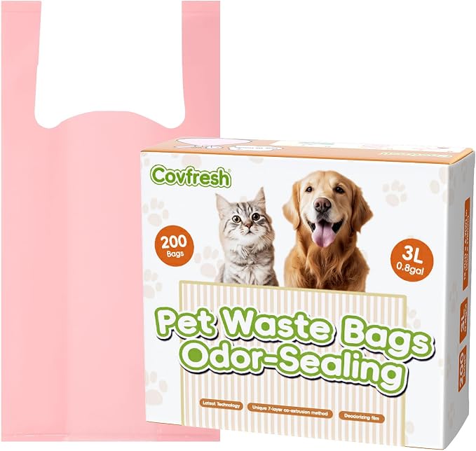 Odor Sealing Dog Poop Bags with Handles – 200 Count – Large Capacity | Heavy Duty Thick Pet Waste Bags - Leak Proof, Odor - Blocking (Pink)