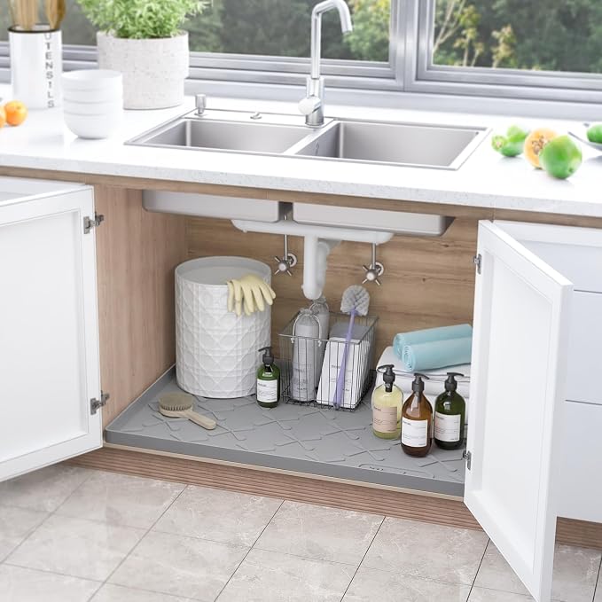 SIKADEER 40" x 22" Under Sink Mat Waterproof, Silicone Mat Kitchen Drawer Shelf and Cabinet Liner, Sink Protector for Kitchen Organizers and Storage, Boot Tray Pet Food Mats
