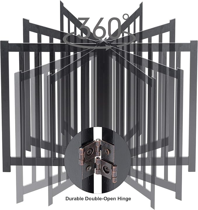 LZRS 4-Panel Wooden Free Standing Foldable Dog Gate Indoor – 24" High, Extra Wide Step-Over Safety Pet Gate for Doorways, Stairs, Hallways, Large Spaces & Playpen for Puppies Indoor Use, Black