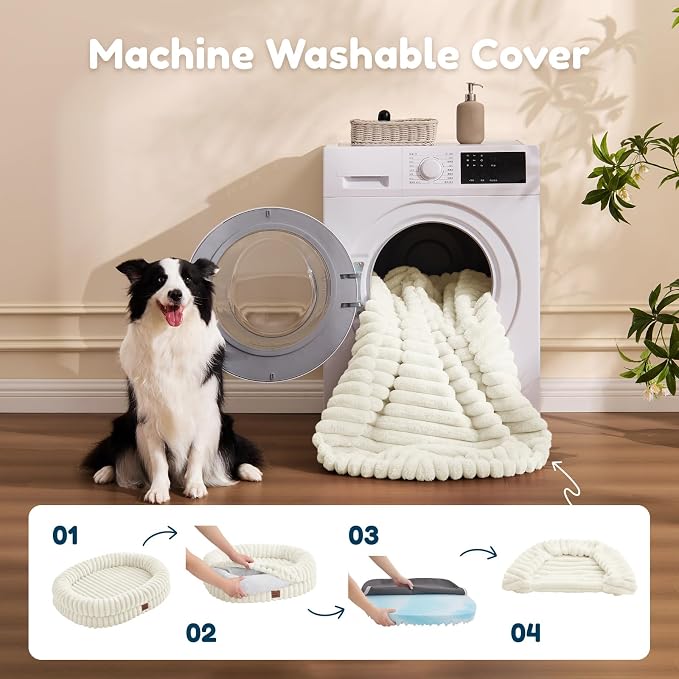 ChiXnuggle Orthopedic Dog Bed for Medium Dogs, Waterproof Faux Rabbit Fur Dog Couch with Egg Crate Foam Support and Washable Removable Cover, Bolster Pet Sofa with Non-Slip Bottom, 30x24x7, Cream